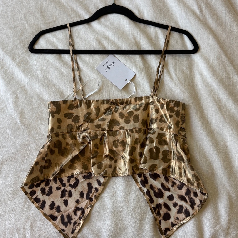 NWT Revolve Leopard Print Satin Camisole Top with Rosette Accent - Picture 4 of 4